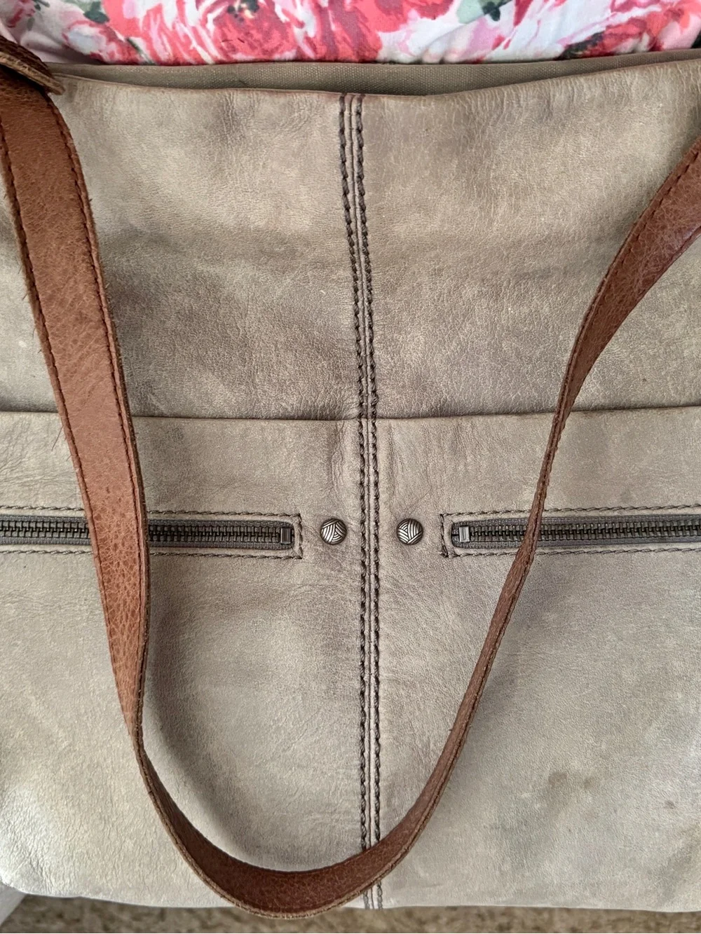 The Sak Neutral Beige Crossbody Bag with Brown Leather Strap